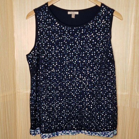 Roz & Ali Plus Navy Sleeveless Top With Lazer Cuts - Picture 1 of 7